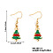 Christmas Theme Brass Dangle Earrings, Golden, Christmas Tree, 38x11mm