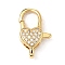 Brass Clear Cubic Zirconia Lobster Claw Clasps, Heart, Real 18K Gold Plated, 20x11.5x5.5mm, Hole: 4.5x2mm
