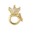 Brass Micro Pave Clear Cubic Zirconia Twister Clasps, Rack Plating, Cadmium Free & Lead Free, Long-Lasting Plated, Real 18K Gold Plated, Crown, 15x11x5mm, Hole: 5.5mm