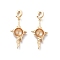 Star Brass Pendant Bails, Cup Peg Bails, for Half Drilled Beads, Real 18K Gold Plated, 38mm, Pin: 0.8mm
