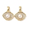 Brass Micro Pave Cubic Zirconia Pendants, with Shell, Eye Charms, Real 18K Gold Plated, 14x14x6mm, Hole: 5mm