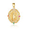 Brass Micro Pave Random Mixed Color Cubic Zirconia Pendants, Oval with Virgin Mary Charms, Real 18K Gold Plated, 26x19x2.7mm