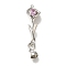 Brass Fold Over Clasp, Micro Pave Pink Cubic Zirconia, Flower, Platinum, 51mm