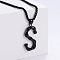 Stylish Stainless Steel Initial Pendant Necklaces, Black, Letter S