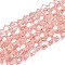 Transparent Glass Beads Strands, Faceted, Bicone, Misty Rose, 2.9~3.3x2.5mm, Hole: 0.7mm, about 135~140pcs/strand, 38~40cm