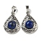 Natural Dyed Lapis Lazuli Pendants, Rack Plating Brass Hollow Teardrop Charms, Cadmium Free & Lead Free, Platinum, 29.5x19.5x7.5mm, Hole: 7.5x5mm