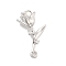 Brass Pave Clear Cubic Zirconia Pendants, Rose Shapes, Platinum, 19.5x10.5x6.5mm, Hole: 1.2mm