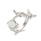 Star Zinc Alloy Rhinestone Open Cuff Ring, with Resin Imitation Pearls, for Women, Platinum, Crystal, Inner Diameter: 19mm
