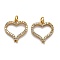 Brass Micro Pave Clear Cubic Zirconia Pendants, Long-Lasting Plated, with Jump Rings, Heart, Golden, 17x16x2mm, Hole: 3mm