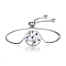 Brass Micro Pave Cubic Zirconia Sider Bracelets, Flat Round with Tree of Life, Platinum, 6-3/4 inch(17cm)