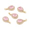 Golden Plated Brass Micro Pave Clear Cubic Zirconia Pendants, with Glass, Long-Lasting Plated, with Snap on Bails, Teardrop, Pink, 24.5x16x7.5mm, Hole: 3x5mm
