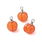 Opaque Resin Vegetable Pendants, Autumn Pumpkin Charms with 304 Stainless Steel Loops, Orange, 19x13x13mm, Hole: 3mm