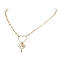 Brass with Stainless Steel Pendants Necklaces, Heart with Cross, Golden, 19.61 inch(49.8cm)