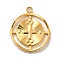Ion Plating(IP) 304 Stainless Steel Pendants, Flat Round with Cross, Real 18K Gold Plated, 16x14x2mm, Hole: 1.5mm