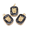 Brass Enamel Pendants, with Brass Jump Rings, Rounded Square, Black, 23x16x4mm, Jump Rings: 3mm Inner Diameter.