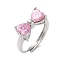 Adjustable Brass with Cubic Zirconia Rings, Bowknot, US Size 8 1/2(18.5mm)