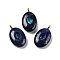 Dyed Natural Lapis Lazuli & Cubic Zirconia Pendants, Oval Charms with Brass Loops, Golden, 21.5x13x6.5mm, Hole: 1.8mm