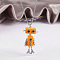 Alloy & Wood Robot Pendant Necklaces, Brass Box Chain Necklaces, Platinum, Dark Orange, 23.62 inch(60cm)