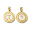 Ion Plating(IP) 304 Stainless Steel Pendants, Flat Round Shell Charms with Letter, Golden, Letter T, 20.5x17.5x1.5mm, Hole: 2.5x4.5mm