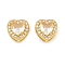 Brass Pave Cubic Zirconia Beads, with Glass, Long-Lasting Plated, Rack Plating, Cadmium Free & Lead Free, Heaet, Golden, Clear, 9.5x9.5x6mm, Hole: 1.6x3mm
