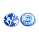 青と​​白の花​​の印刷されたガラスカボション  半円/ドーム  スチールブルー  18x5mm GGLA-A002-18mm-XX-2