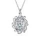 Silver Plated Brass Cubic Zirconia Filigree Oval Pendant Necklaces NJEW-BB03015-D-1