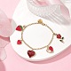 Rose & Heart & Strawberry Alloy Enamel Charm Bracelet with 304 Stainless Steel Chains for Valentine's Day BJEW-JB09545-4