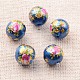 Flower Picture Printed Glass Round Beads GLAA-J087-10mm-B03-1
