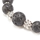 Bracelet extensible perlé rond en pierre de lave naturelle avec fleur en alliage BJEW-JB08010-4