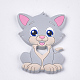食品グレードの環境に優しいシリコーン子猫カボション  チーターのための咀嚼ビーズ  DIYの看護ネックレス用  漫画の猫  ライトグレー  90~91x64x9.5mm SIL-T052-08G-1