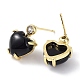 Boucles d'oreilles pendantes en forme de cœur en agate noire naturelle avec zircone cubique EJEW-B027-23G-2