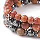 3Pcs 3 Style Natural Picture Jasper & Wood & Synthetic Hematite Stretch Bracelets Set with Alloy Lotus Charm BJEW-JB08422-5