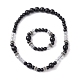 Colliers de perles en bois naturel et en verre et bracelet extensible SJEW-JS01286-1