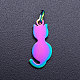 イオンプレーティング（ip）ステンレス子猫ペンダント201個  丸カン付き  猫のシルエット形状  虹色  17x8x1mm  丸カン：5x0.8ミリ  内径：3mm STAS-S105-JN160-1