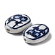 手作りの陶器ビーズ  青と​​白の磁器  花とオーバル  ダークブルー  20.5x15.5x5.5mm  穴：1.6mm PORC-Z001-07-3