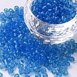 Perles de rocaille en verre, transparent , ronde, bleu profond du ciel, 6/0, 4mm, Trou: 1.5mm, environ 4500 perles / livre