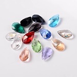 Faceted teardrop, Glass Pendants, Mixed Color, 16x9x6mm, Hole: 1mm