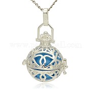 Silver Color Plated Brass Hollow Round Cage Pendants KK-J240-02S