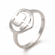 304 Stainless Steel Heart with Flower Adjustable Ring for Women RJEW-B027-30P