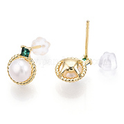 Серьги-гвоздики из натурального жемчуга с фианитами PEAR-N020-05F