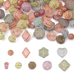 100g de placage de perles acryliques, métal doré enlaça, mat, formes mixtes, couleur mixte, 10.5~18.5x12~18x4.5~11.5mm, Trou: 1.2~1.8mm