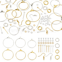 Kit de recherche de fabrication de boucles d'oreilles bricolage, y compris les pendentifs en fil d'anneau de fer et l'épingle à œil, Cadres du perle en alliage, crochets et anneaux de saut en laiton, poussoirs d'oreilles en plastique, or et argent, 690 pcs / boîte