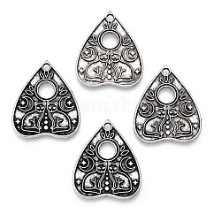 Colgantes de la aleación de estilo tibetano, corazón con patrón de gato, plata antigua, 26x22x1.5mm, agujero: 2 mm