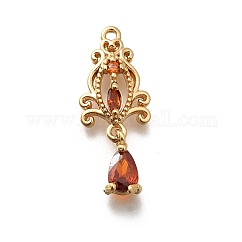 Messing Mikro ebnen Zirkonia Anhänger, Cadmiumfrei und Nickel frei und Bleifrei, Blume Anhänger / charms, echtes 18k vergoldet, rot, 23.5x9.5x4 mm, Bohrung: 1.2 mm