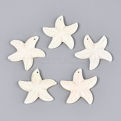 Colgantes tallados de concha natural de agua dulce, encantos de estrellas de mar, color de concha, 31.5~33x32~34.5x3~4mm, agujero: 1.6 mm