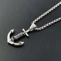 Collar con colgante de ancla de acero inoxidable 304 para hombre, estilo retro rock punk, color acero inoxidable