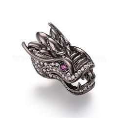 Abalorios de latón con pavé de circonitas, sin plomo y cadmio, ojo de circonio cúbico de color al azar, dragón, gunmetal, 21.5x13x10mm, agujero: 1.8 mm