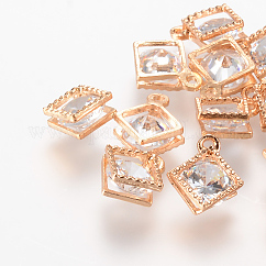 Breloques losanges en alliage, avec zircons, or clair, 14x11x5mm, Trou: 1.5mm