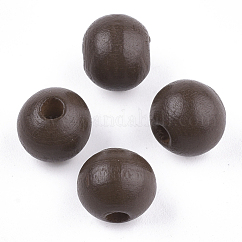 Cuentas de madera natural pintada, redondo, coco marrón, 10x8.5~9mm, agujero: 2~3 mm