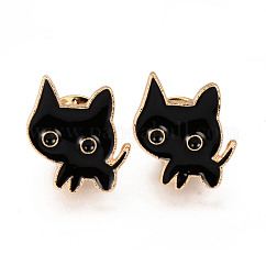 Spille di smalto di lega, spilla smaltata, con pochette a farfalla, forma di gatto, oro chiaro, cadmio & nichel &piombo libero, nero, 18x17x2mm, ago :1mm